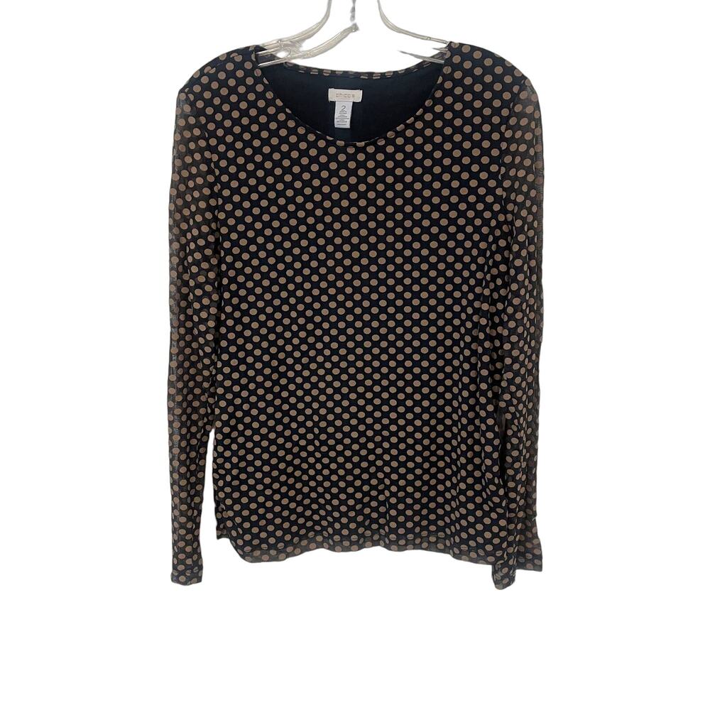 Chico's Black with Gold Polka Dots Top Sz 2 (L 12 )